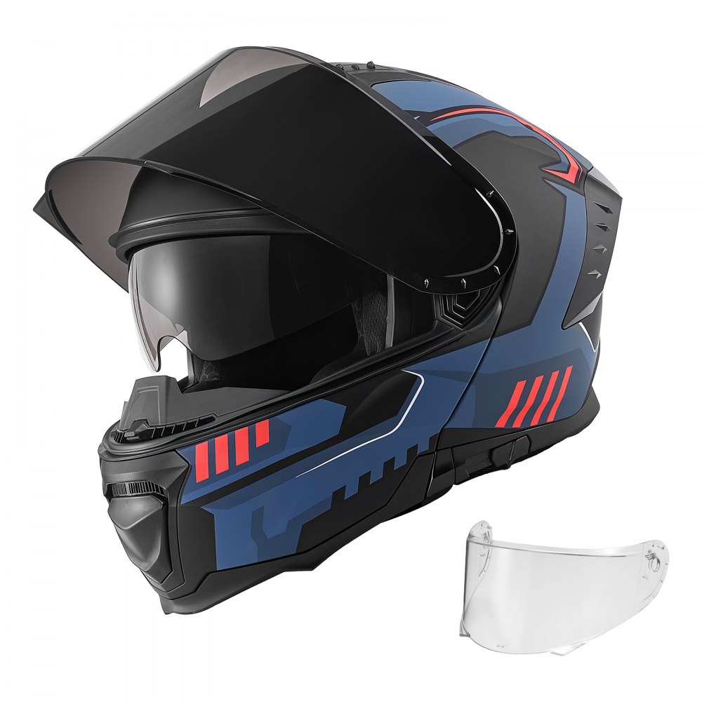 VEVOR Modular Motorcycle Helmet, Flip up Full Face Helmet with Dual Visor, Lightweight Comfortable Adult Motocross Street Bike Helmet for Men and Women - DOT & ECE Approved (L Size)